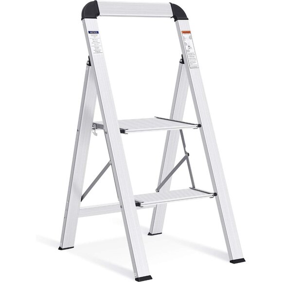 Aluminium 2 Step Ladder Lightweight Step Stool with Non-Slip Pedals Handrail